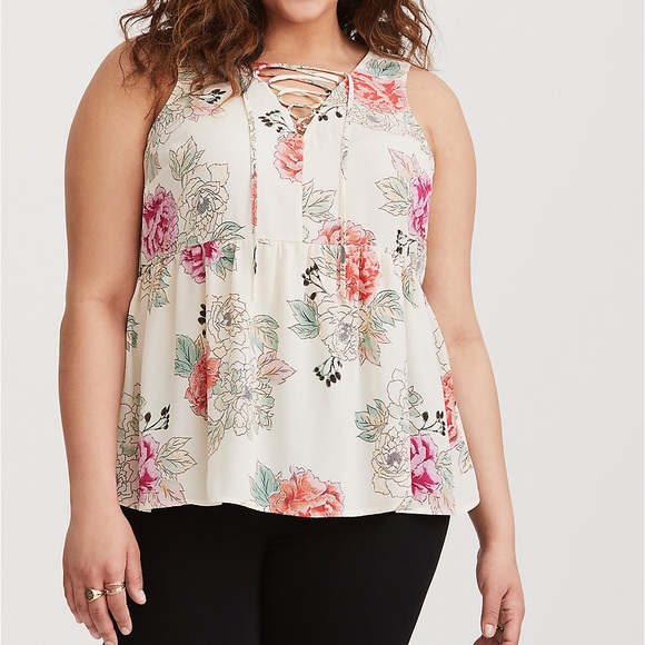torrid Tops - Torrid Georgette Lace Up Babydoll Tank Size 3